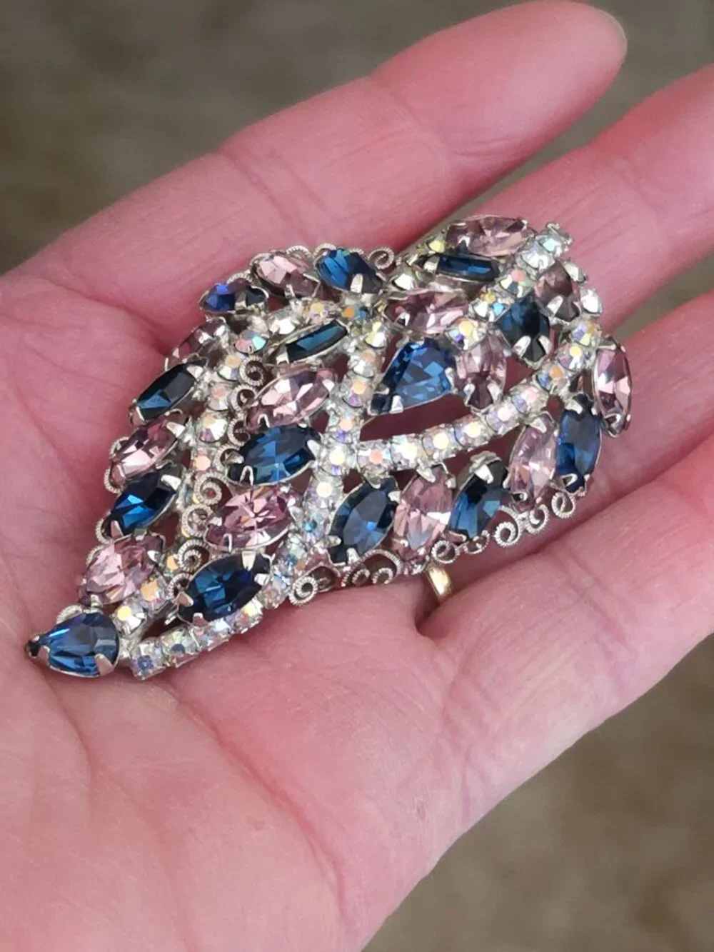 Vintage Hobe Pink and Blue Rhinestone Brooch